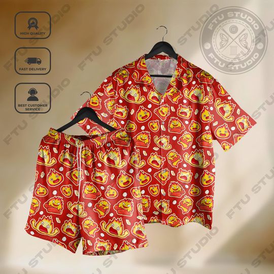 Calcifer Cute Hawaiian Shirt Shorts Master Shirt Play Anime Shirt Gifts
