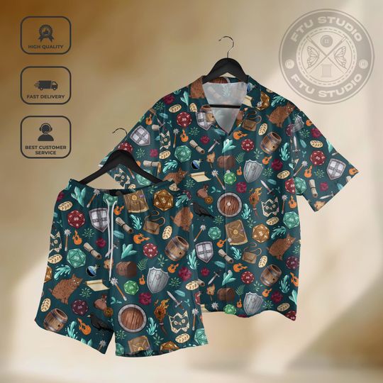 DnD Character Equipment Hawaiian Shirt Shorts Dungeon Master Shirt Play Game Gifts