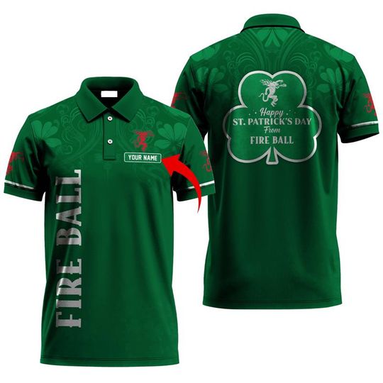 Personalized Saint Patrick's Day Fireball Whiskey Polo Shirt - Fireball Unisex Polo Tees, Fireball Polo Tee Shirt