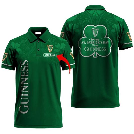 Personalized Saint Patrick's Day Guinness Beer Polo Shirt - Guinness Unisex Polo Tees, Guinness Polo Tee Shirt