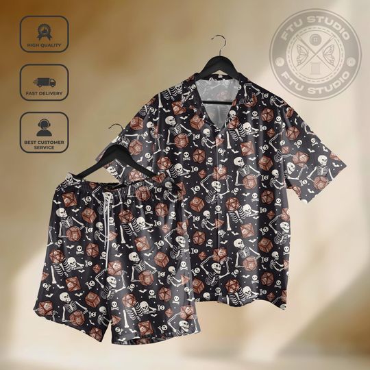 Skull Dice Hawaiian Shirt Shorts Dungeon Master Magic Skull Dice 20 Game Party Shirt Gifts