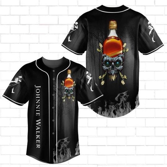 Skull Johnnie Walker Baseball Jersey - Johnnie Walker Jersey Shirt For Men Women, Johnnie Walker Baseball Shirt