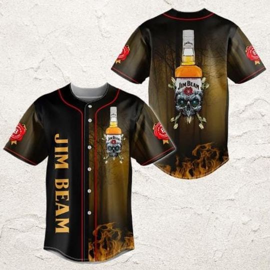 Skull Jim Beam Baseball Jersey - Jim Beam Jersey Shirt For Men Women, Jim Beam Baseball Shirt, Drinking Lover Gift
