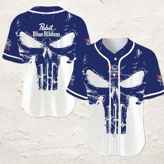 Skull Pabst Blue Ribbon Baseball Jersey - Pabst Blue Ribbon Jersey Shirt For Men Women, Pabst Blue Ribbon Baseball Shirt