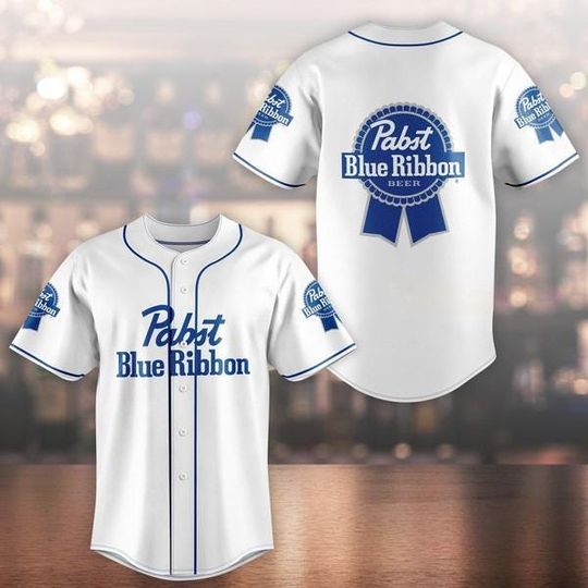 White Pabst Blue Ribbon Baseball Jersey - Pabst Blue Ribbon Jersey Shirt For Men Women, Pabst Blue Ribbon Baseball Shirt