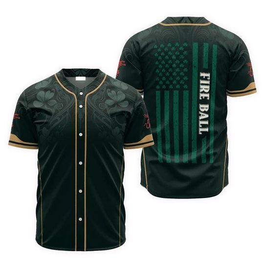 US Flag Saint Patrick's Day Fireball Whiskey Baseball Jersey - Fireball Jersey Shirt For Men Women, Fireball Baseball Shirt