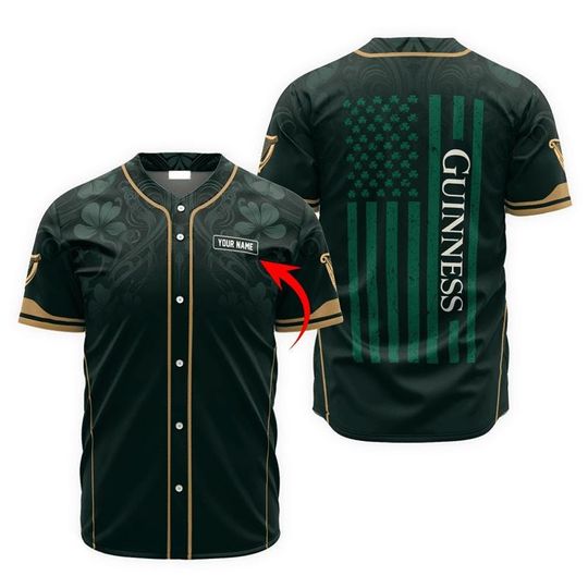 US Flag Saint Patrick's Day Guinness Beer Baseball Jersey - Guinness Beer Jersey Shirt For Men Women, Guinness Baseball Shirt