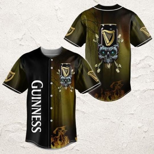 Skull Guinness Beer Baseball Jersey - Guinness Beer Jersey Shirt For Men Women, Guinness Baseball Shirt, Beer Lover Shirt