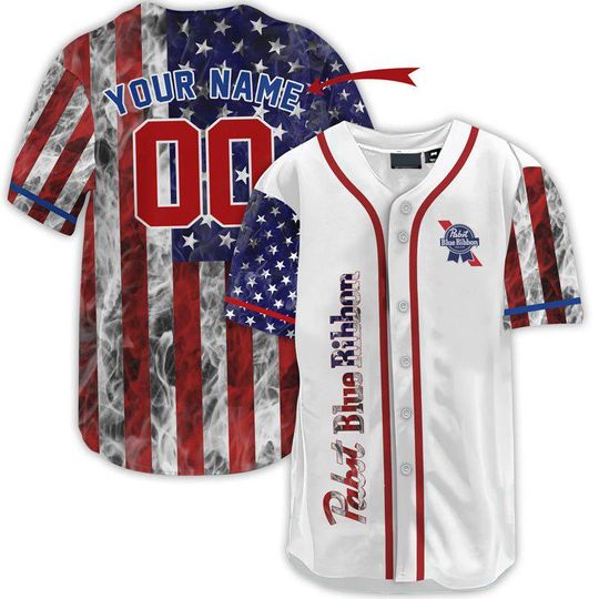Personalized Patriot Pabst Blue Ribbon Baseball Jersey - Pabst Blue Ribbon Jersey Shirt For Men Women, Pabst Blue Ribbon Baseball Shirt