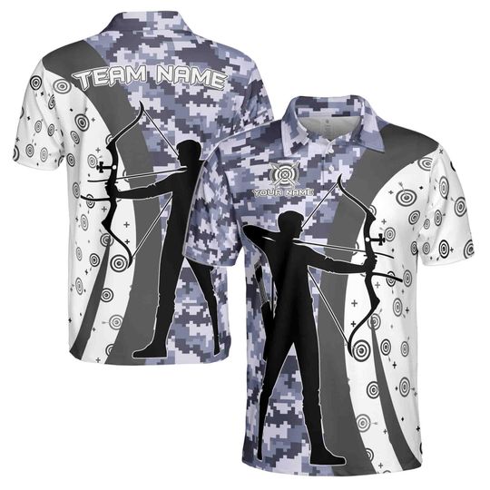 Custom Name Team Name Target Archery Camo Pattern Men's Polo Shirt