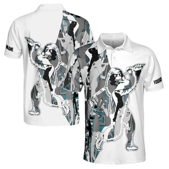 Custom Name Grey Bigfoot Golf Men's Polo Shirt