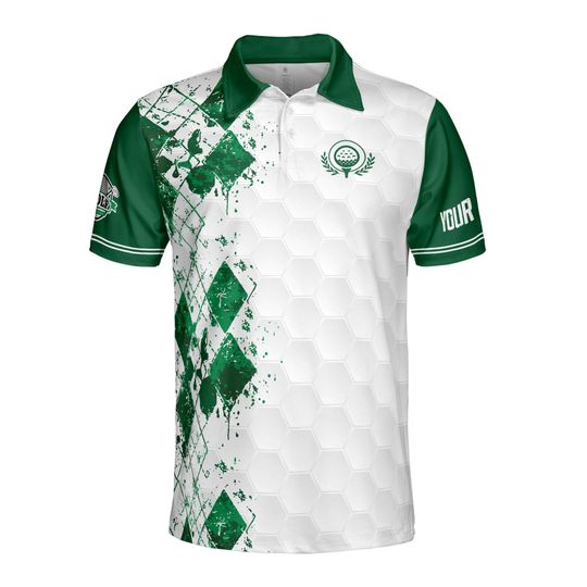 Custom Name Golfer Argyle Color Spatter Just Tap It In Men's Polo