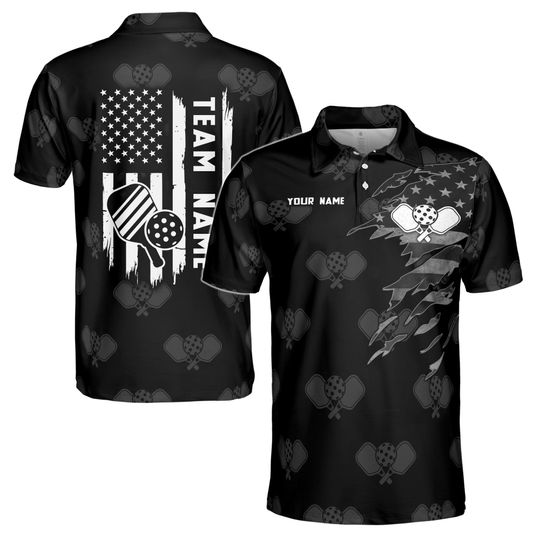 Customized American Flag USA Pickleball Patriotic Player Men's Polo Shirt