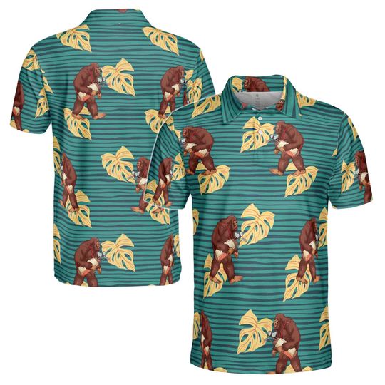 Funny Bigfoot Sasquatch Tropical Plants Golf Men's Polo Shirt