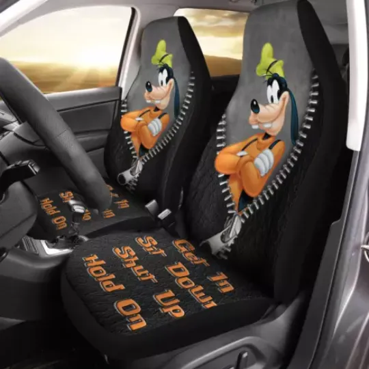 Goofy Get In Sit Down Shut Up Car Seat Covers, Funny Car Accessory