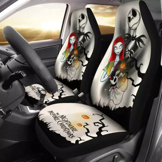 Nightmare Before Christmas Jack Sally And Zero Tree Silhouette Car Seat Covers