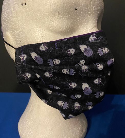 Face mask covering Disney Villains. Ursula, Maleficent, Evil queen  Triple layer washable reusable eco Halloween.