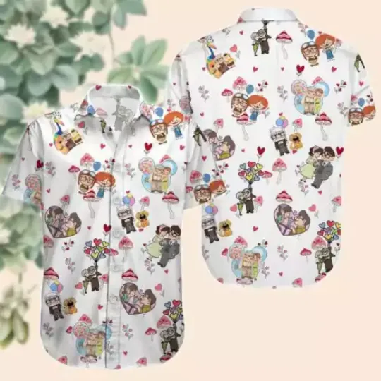 Carl And Ellie Happiness Is Growing With You Pixar Up Couple Hawaiian Shirt