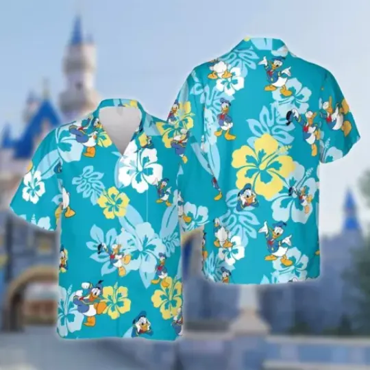 Discover Funny Donald Duck Hibiscus Flowers Tropical Vibes Aloha Summer Hawaiian Shirt