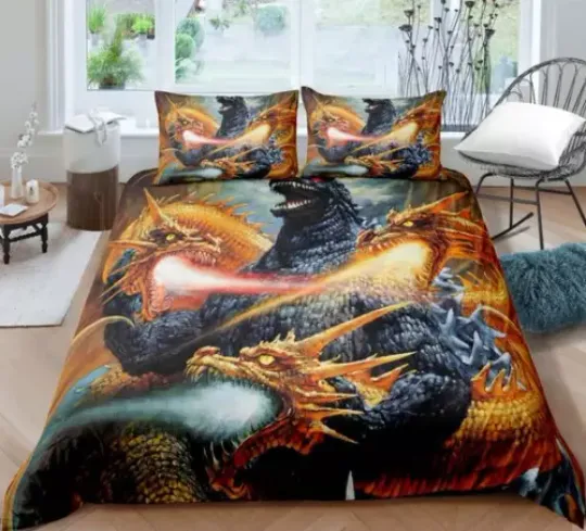 Printed god zilla Dinosaur Full Bedding Duvet Covers Set