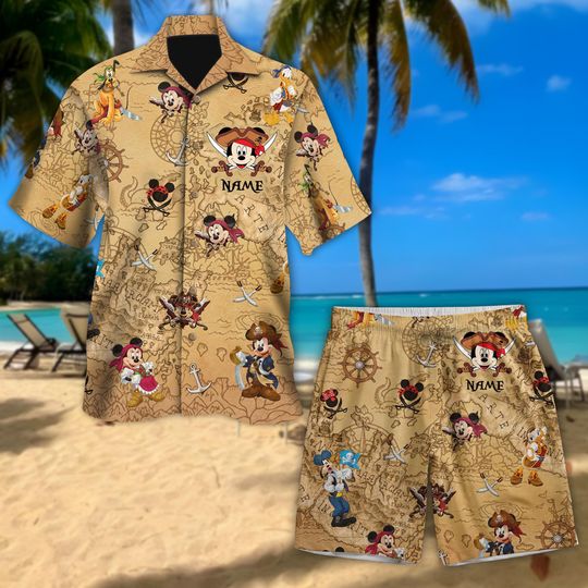 Personalized Mickey Cruise Hawaiian Shirt, Custom Name Mickey Cruise Shirt, Pirates Of The Caribbean, Mickey And Friends Button Up