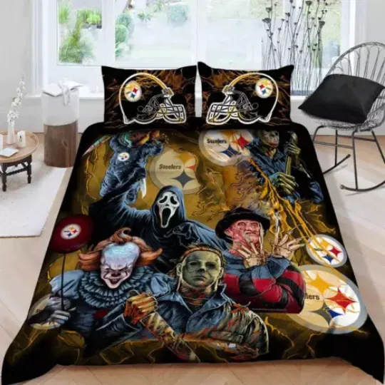 Pittsburgh Steeler Happy Halloween Full Bedding Duvet Covers Set