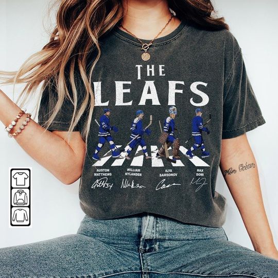 Leafs Walking Abbey Road Signatures Ice Hockey Shirt, Auston Matthews, William Nylander, Max Domi, Samsonov, Toronto Maple Vintage