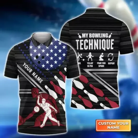 My Bowling Technique Custom Name 3D Polo Shirt For Bowling Player