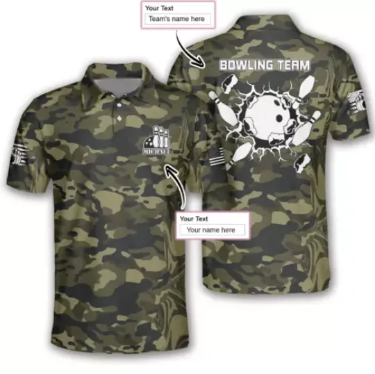 Custom Name Bowling Camo Blended Paint 3D Polo Shirt