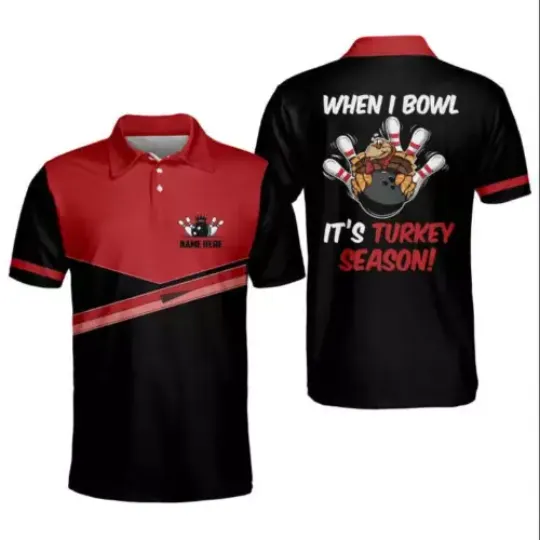Discover When I Bowl It's Turkey Season bowling Polo Shirt, Men's Bowling team shirt