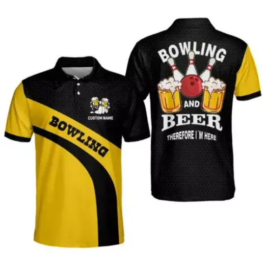 Bowling And Beer Therefore I'm Here Polo Shirt, Bowling shirt for Men