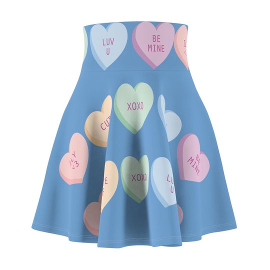 Conversation Hearts Skirt, Valentine's Day Women's Skater Skirt, Love Heart Print, Romantic Outfit, Date Night Apparel