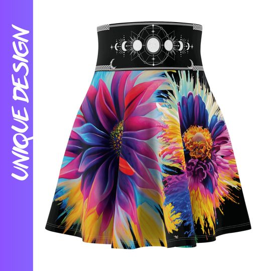 Women's Skater Skirt , flower tulle skirt, circular skirt with floral design,Floral Dream Skater Skirt, floral print midi skirt for women,