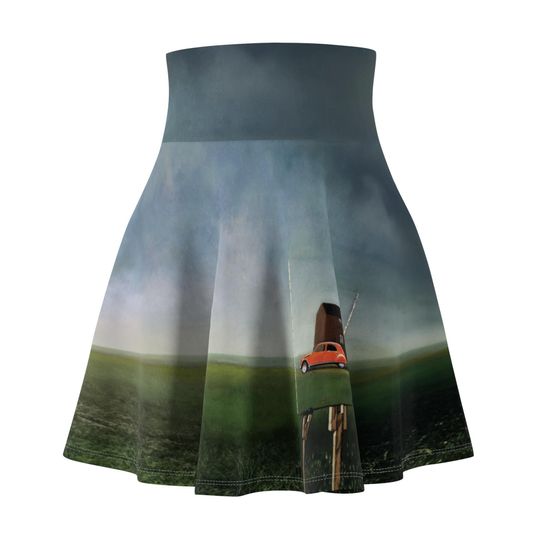 Magritte Tribute Skater Skirt - Surrealist Art Printed Women's Skirt, A-Line Circle Skirt, Casual Art Lover Clothing, Unique Gift for