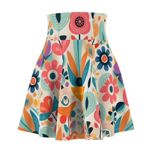 Sunny Petals: Colorful Floral Skater Skirt - Mary Blair Inspired