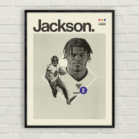 Lamar Jackson Poster | Minimalistic Mid-Century Art Print | Baltimore Ravens Football Wall Art