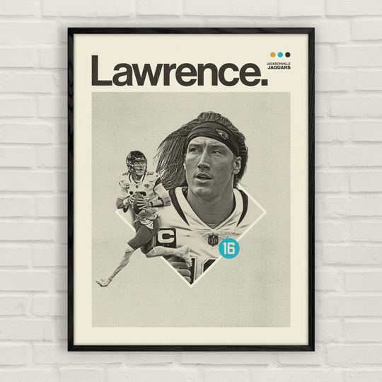 Trevor Lawrence Poster | Minimalistic Mid-Century Art Print | Jacksonville Jaguars Football Wall Art