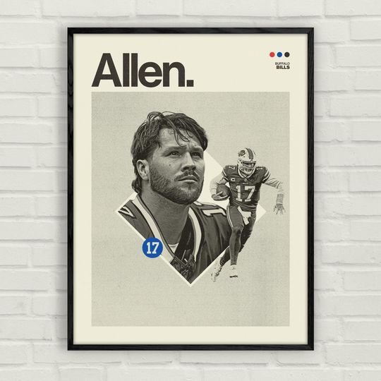 Josh Allen Poster | Minimalistic Mid-Century Art Print | Buffalo Bills Football Wall Art