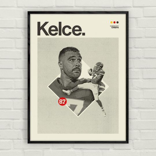 Travis Kelce Poster | Minimalistic Mid-Century Art Print | Kansas City Chiefs Football Wall Art
