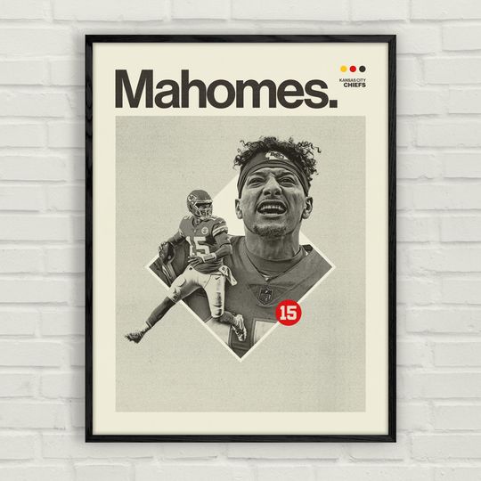 Patrick Mahomes Poster | Minimalistic Mid-Century Art Print | Kansas City Chiefs Football Wall Art