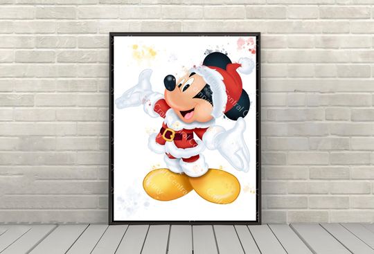 Mickey Mouse Santa Poster Vintage Disney Christmas Poster Disney Character Water Color Poster Classic Disney Movie Posters Disneyland Poster
