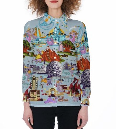 Figment Epcot Linen Shirt, Figment Long Sleeve Button Down Shirt, Cartoon Women Blouses Shirt, Figment Linen Gift, Magic Kingdom Shirt