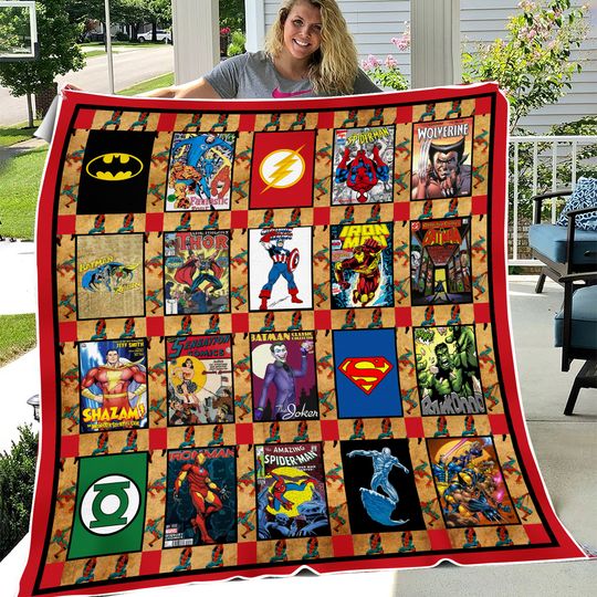 Marvel Comic Quilt Blanket, Gift For Fans