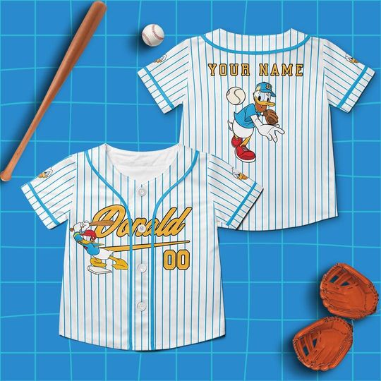 Custom Donald Duck Jersey Team, Personalized Mickey and Friends Baseball Jersey, Disney Jersey Shirt, Kids Youth Jersey, Disney Fan Gift
