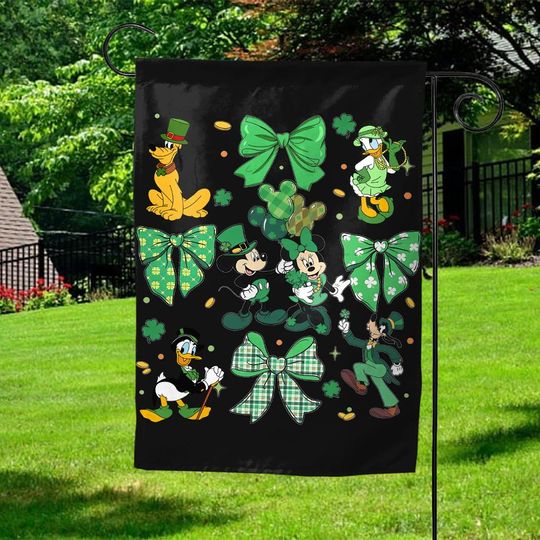 Disney Mickey And Friends St Patricks day Garden Flag, Mouse St Patrick, Mouse Clover, Disney Mouse Family, Shamrock Decor