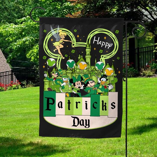 Disney Mickey And Friends St Patricks day Garden Flag, Mouse St Patrick, Mouse Clover, Disney Mouse Family, Shamrock Decor