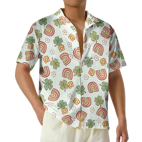 Floral Rainbow St Patricks Day Hawaiian Shirt, Irish American Button Up Shirt, St Paddys Shirt, Lucky Aloha Shirt, St Patrick's Day Gift