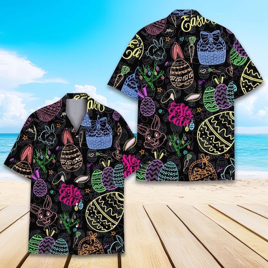Neon Easter Egg Hawaiian Shirt for Men Women, Easter Summer Beach Shirt, Easter Day Gift, Festive Holiday Clothing, Easter Gifts Idea