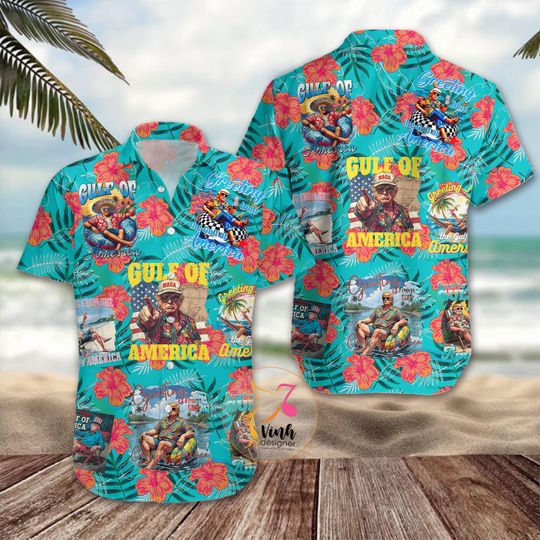 Gulf of America Hawaiian Shirt For Men Women, Gulf of America Trump Floral Aloha Button Down Shirt for Hawaiian Shirt, Trump Hawaiian Shirt