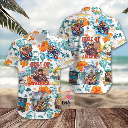 Gulf of America Hawaiian Shirt For Men Women, Gulf of America Trump Floral Aloha Button Down Shirt for Hawaiian Shirt, Trump Hawaiian Shirt